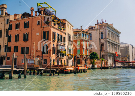 Classic Venice Grand canal houses viewed from vaporetto boat - waterbus. Italy. 139590230