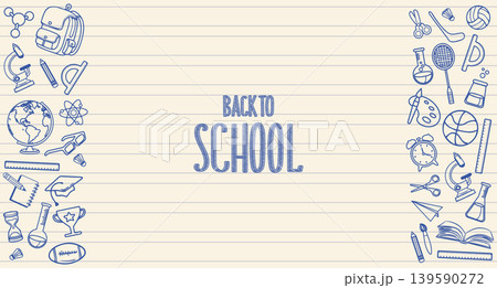Back to School Banner with Hand Drawn School Doodle Education Icons on Lined Paper Background. 139590272