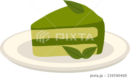 matcha cake slice green tea dessert illustration on white plate matcha cake slice green tea dessert illustration on white plate 139590489