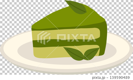 matcha cake slice green tea dessert illustration on white plate matcha cake slice green tea dessert illustration on white plate 139590489