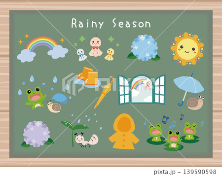 梅雨のモチーフイラスト詰め合わせセット 梅雨のモチーフイラスト詰め合わせセット 139590598