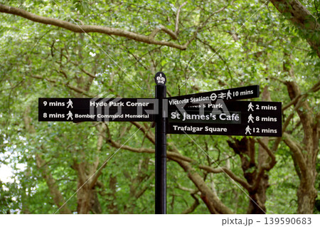 Direction Signs to Attractions at Hyde Park in City of London 139590683