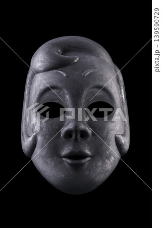 Scary lady doll head isolated on black background with clipping path Scary lady doll head isolated on black background with clipping path 139590729