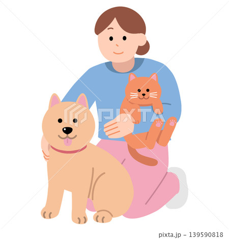 犬と猫と女性 犬と猫と女性 139590818