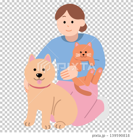 犬と猫と女性 犬と猫と女性 139590818