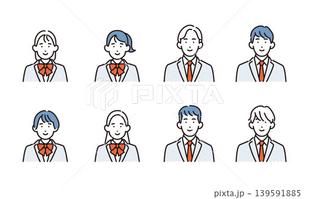 シンプル イラスト 制服を着た学生の顔アイコンセット ベクターイラスト シンプル イラスト 制服を着た学生の顔アイコンセット ベクターイラスト 139591885