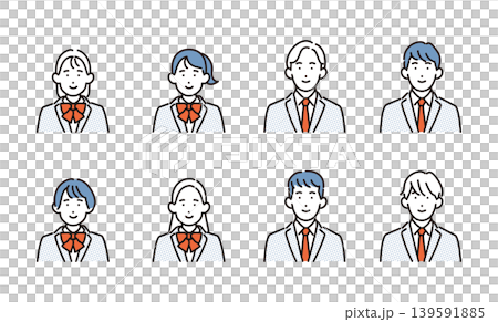 一套簡單的學生製服頭像圖示插圖（向量圖） 139591885