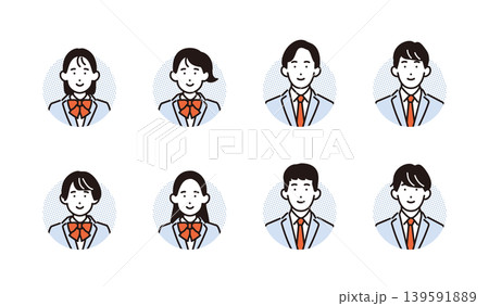 シンプル イラスト 制服を着た学生の顔アイコンセット ベクターイラスト シンプル イラスト 制服を着た学生の顔アイコンセット ベクターイラスト 139591889