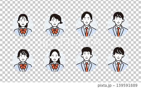 シンプル イラスト 制服を着た学生の顔アイコンセット ベクターイラスト シンプル イラスト 制服を着た学生の顔アイコンセット ベクターイラスト 139591889