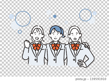 Simple illustration: An image of a close-knit group of female students (vector illustration) Simple illustration: An image of a close-knit group of female students (vector illustration) 139591910