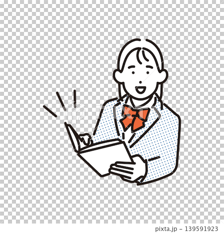 シンプル　イラスト　本を開く女子学生のイメージ ベクターイラスト 139591923