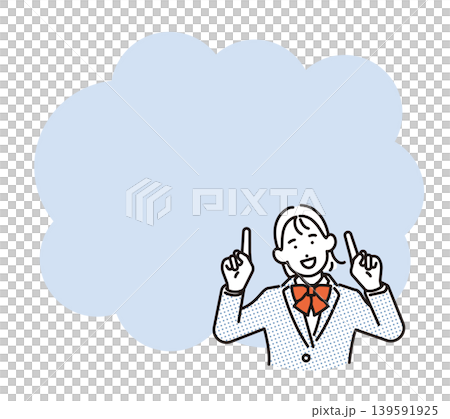 Simple illustration: A female student explaining a point with a speech bubble (vector illustration). Simple illustration: A female student explaining a point with a speech bubble (vector illustration). 139591925
