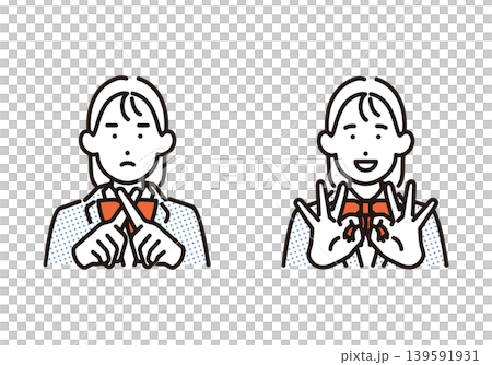 シンプル イラスト バツとOKのジェスチャーをする女子学生のイメージ ベクターイラスト シンプル イラスト バツとOKのジェスチャーをする女子学生のイメージ ベクターイラスト 139591931