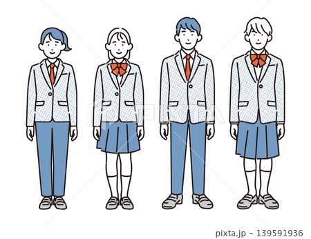 シンプル イラスト ジェンダーレスな制服を着た学生の全身セット ベクターイラスト シンプル イラスト ジェンダーレスな制服を着た学生の全身セット ベクターイラスト 139591936