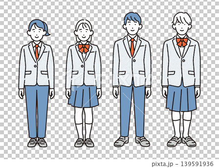 シンプル イラスト ジェンダーレスな制服を着た学生の全身セット ベクターイラスト シンプル イラスト ジェンダーレスな制服を着た学生の全身セット ベクターイラスト 139591936