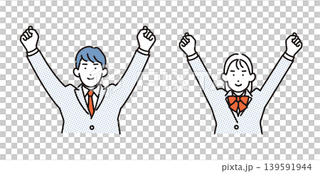シンプル　イラスト　両手を上げて喜ぶ学生のイメージ ベクターイラスト 139591944