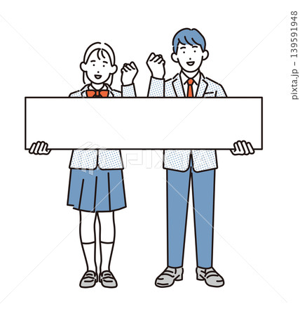 シンプル　イラスト　ガッツポーズでボードを持つ学生の全身イメージ ベクターイラスト 139591948
