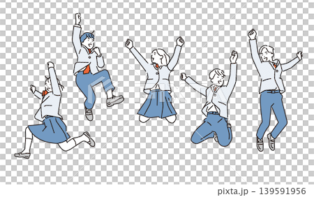 シンプル　イラスト　ジャンプして喜ぶ学生セット ベクターイラスト 139591956