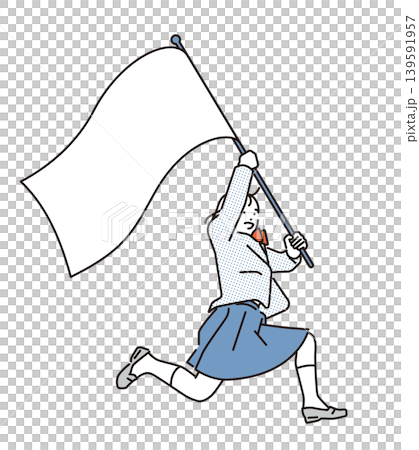 シンプル　イラスト　旗を持ってジャンプする女子学生のイメージ ベクターイラスト 139591957