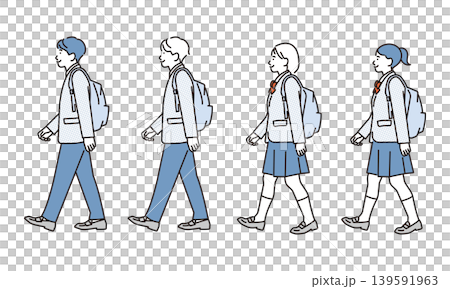 シンプル イラスト 通学する学生の横向き全身セット ベクターイラスト シンプル イラスト 通学する学生の横向き全身セット ベクターイラスト 139591963
