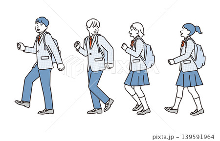 シンプル　イラスト　通学する学生の全身セット ベクターイラスト 139591964