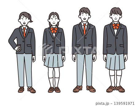 シンプル イラスト ジェンダーレスな制服を着た学生の全身セット ベクターイラスト シンプル イラスト ジェンダーレスな制服を着た学生の全身セット ベクターイラスト 139591971