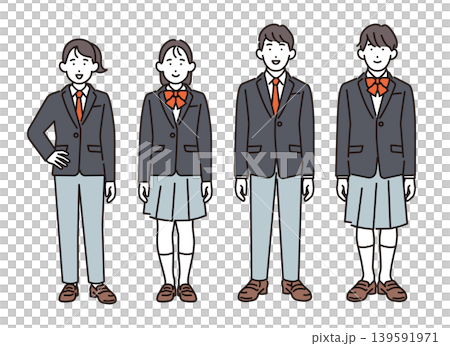 シンプル イラスト ジェンダーレスな制服を着た学生の全身セット ベクターイラスト シンプル イラスト ジェンダーレスな制服を着た学生の全身セット ベクターイラスト 139591971