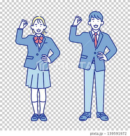 Simple illustration: Full-body image of a student making a victory pose (vector illustration) Simple illustration: Full-body image of a student making a victory pose (vector illustration) 139591972