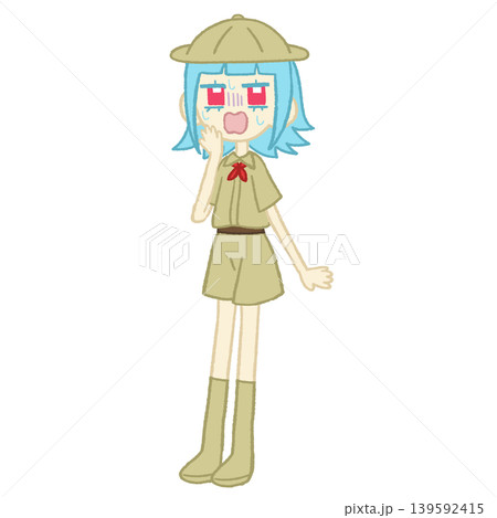探検隊の服を着た焦り顔の女の子 139592415