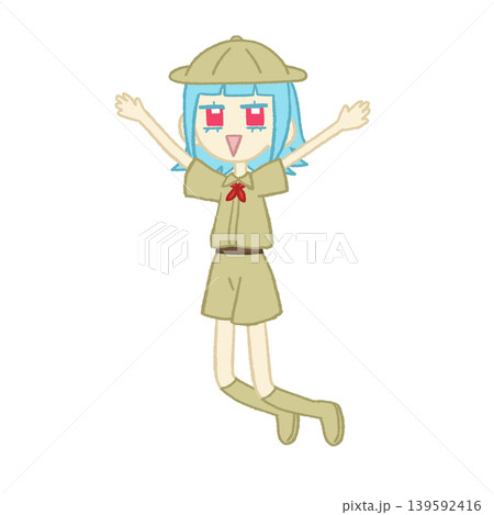 探検隊の服を着たジャンプする女の子 探検隊の服を着たジャンプする女の子 139592416