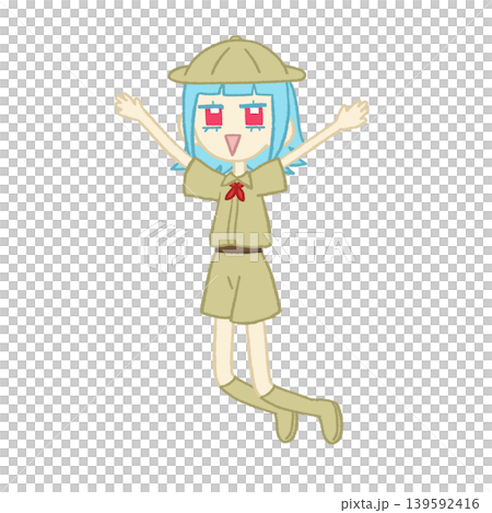 探検隊の服を着たジャンプする女の子 探検隊の服を着たジャンプする女の子 139592416