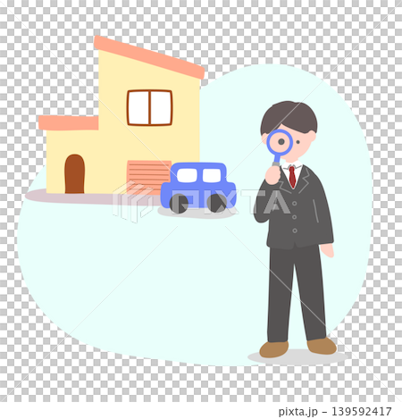 房地產估價師/評估員正在評估房屋的插圖。 房地產估價師/評估員正在評估房屋的插圖。 139592417