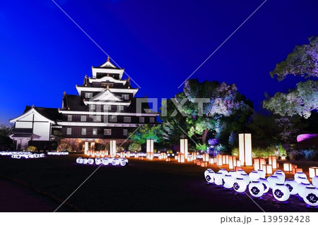 【岡山県】春の岡山城の夜景とライトアップ(令和の大改修後) 【岡山県】春の岡山城の夜景とライトアップ(令和の大改修後) 139592428