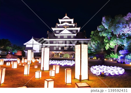 【岡山県】春の岡山城の夜景とライトアップ（令和の大改修後） 139592431