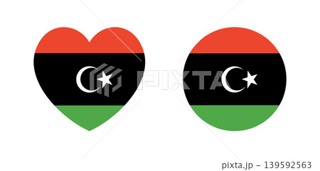 National round, heart flag of Libya icon, sticker. Set of circle, heart flag Libya badge, banner, background, button. 139592563