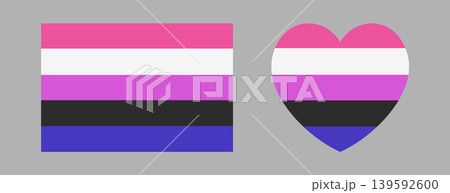 Gender fluid flag sticker, icon in rectangular, heart shape. LGBT community heart shaped symbol, badge, button, banner, background. Set of heart, square flag of sexual minorities. Gender fluid flag sticker, icon in rectangular, heart shape. LGBT community heart shaped symbol, badge, button, banner, background. Set of heart, square flag of sexual minorities. 139592600