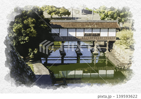 水彩画風 大分 府内城 廊下橋 大分県大分市 水彩画風 大分 府内城 廊下橋 大分県大分市 139593622