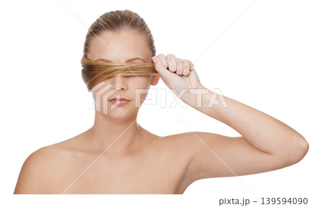 Cover face, hair care and woman with beauty, luxury and wellness isolated on white studio background. Person, mockup space or model with salon grooming, cosmetics and treatment with shine and glowing Cover face, hair care and woman with beauty, luxury and wellness isolated on white studio background. Person, mockup space or model with salon grooming, cosmetics and treatment with shine and glowing 139594090