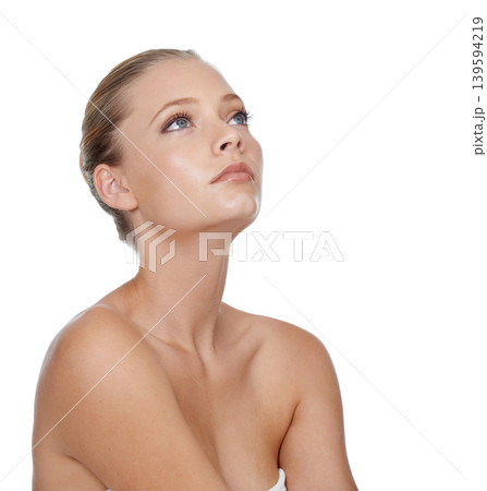 Luxury, skincare and woman with beauty, wellness and texture isolated on a white studio background. Person, girl and model with shine, glowing and cosmetics with makeup, healthy skin and aesthetic Luxury, skincare and woman with beauty, wellness and texture isolated on a white studio background. Person, girl and model with shine, glowing and cosmetics with makeup, healthy skin and aesthetic 139594219