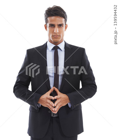 Business man, portrait and serious in studio for company, contemplating and confidence in ideas. Male professional, lawyer and face by white background, thinking and pride for career and future Business man, portrait and serious in studio for company, contemplating and confidence in ideas. Male professional, lawyer and face by white background, thinking and pride for career and future 139594432