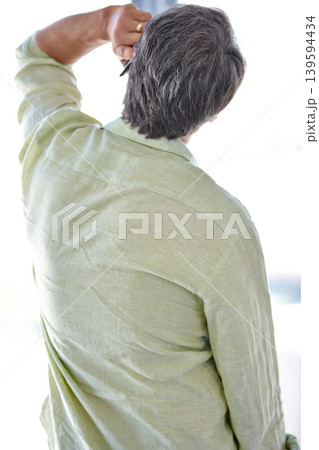 Relax, man and back by phone call with smartphone, discussion and positive for decision in company. Mature person, cellphone and entrepreneur with talking, technology and internet by white background Relax, man and back by phone call with smartphone, discussion and positive for decision in company. Mature person, cellphone and entrepreneur with talking, technology and internet by white background 139594434