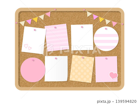 ピンクカラーのコルクボードとメモ用紙セット(かわいい掲示板・文房具素材) ピンクカラーのコルクボードとメモ用紙セット(かわいい掲示板・文房具素材) 139594820