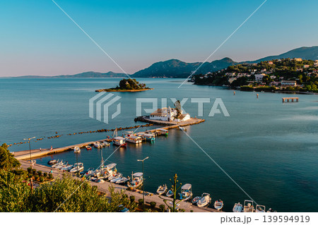 Vlacherna monastery and Mouse Island, Corfu island, Greece. 139594919