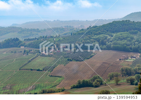 Beautiful landscape view of rolling hills and vineyards in Tuscany Beautiful landscape view of rolling hills and vineyards in Tuscany 139594953