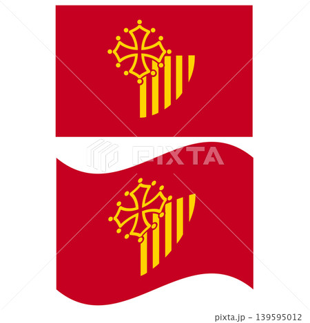 Flag of Languedoc-Roussillon, France. Languedoc-Roussillon flag. Waving flag of Languedoc-Roussillon. flat style. Flag of Languedoc-Roussillon, France. Languedoc-Roussillon flag. Waving flag of Languedoc-Roussillon. flat style. 139595012