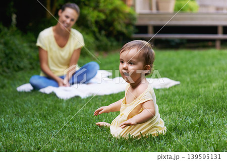 Mother, baby and playing together in nature for fun, love and affection or bonding in childhood. Mom, toddler and happy girl or child and relaxing outside, learning and security in relationship Mother, baby and playing together in nature for fun, love and affection or bonding in childhood. Mom, toddler and happy girl or child and relaxing outside, learning and security in relationship 139595131