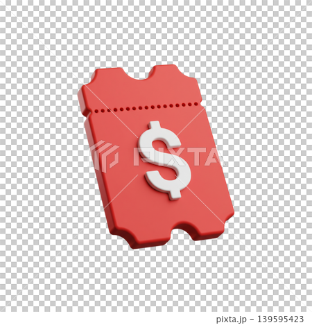 3D red coupon ticket with white dollar sign financial discount voucher isolated 139595423