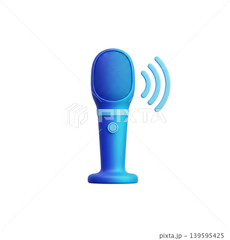 3D blue microphone with wireless audio waves icon isolated 139595425