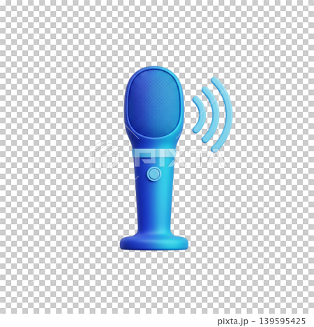 3D blue microphone with wireless audio waves icon isolated 139595425