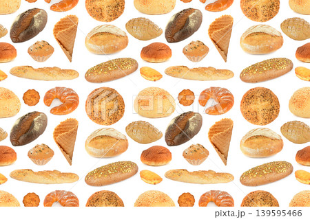 Big seamless pattern different bread products made of wheat and rye isolated on white Big seamless pattern different bread products made of wheat and rye isolated on white 139595466